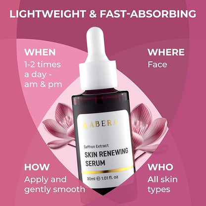 Abera Skin Renewing Serum, Melasma Treatment For Face, High-Performance Anti-Aging, High Potency Saffron Extract, Hydrating Serum,1.01 Fl Oz