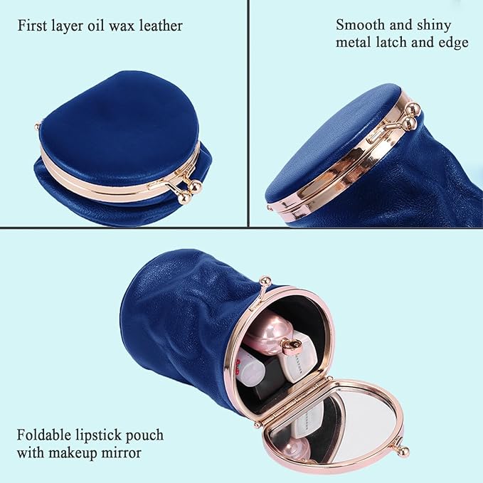 Leather Lipstick Pouch Mini Cosmetic Bag with Mirror Bag