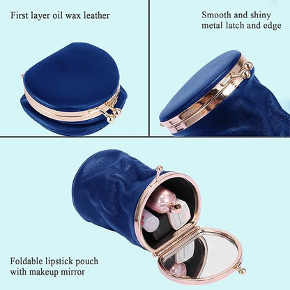 Leather Lipstick Pouch Mini Cosmetic Bag with Mirror Bag
