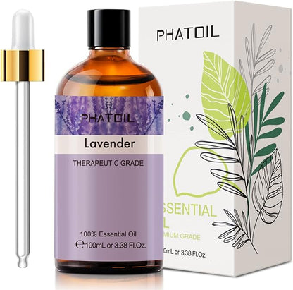 Lavender 3.38fl.oz Essential Oil, PHATOIL Aromatherapy Essential Oils for Diffuser, Humidifier, Perfect for DIY Soap, Candle, Bath Bombs Making(100ml)