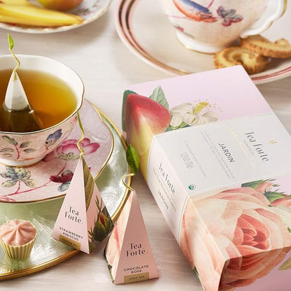 Tea Forte Jardin Organic Fruit, Herb and Flower Teas, Petite Presentation Box Tea Gift Set Sampler, 10 Count, 2 of Each Variety Individually Wrapped Handcrafted Pyramid Infuser Bags