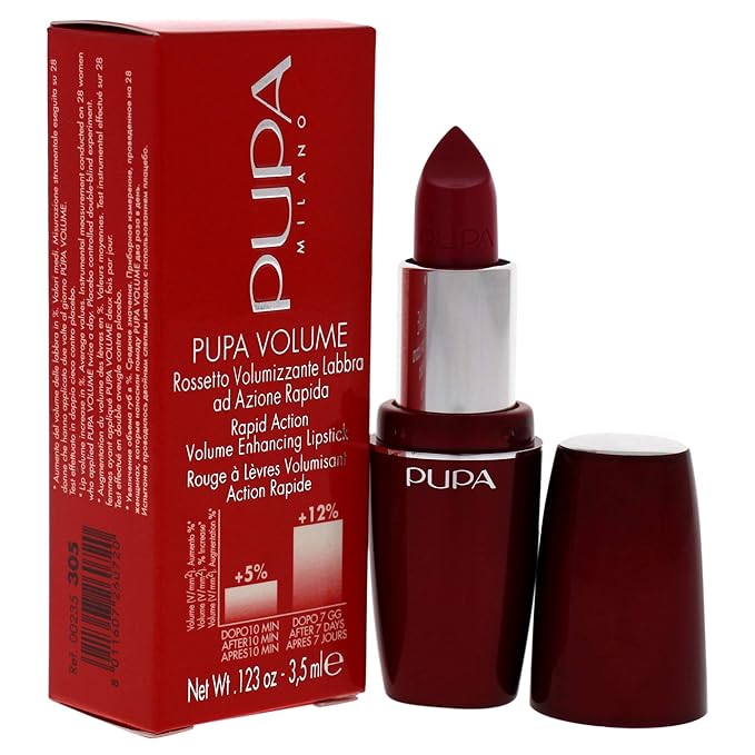 Pupa Milano Volume - Plumping, Hydrating, Cream Formula Lipsticks - Lasting Color That Stays On Lips All Day Long - Lustrous, Flattering Shades For All Complexions - 305 Pop Fuchsia - 0.123 Oz