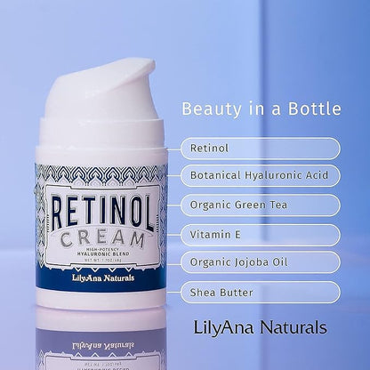 LilyAna Naturals Anti Aging Retinol Cream and Eye Cream Bundle 1.07 oz - Retinol Moisturizer for Face and Under Eye Cream for Dark Circles and Puffiness, Improve the look of Fine Lines and Wrinkles