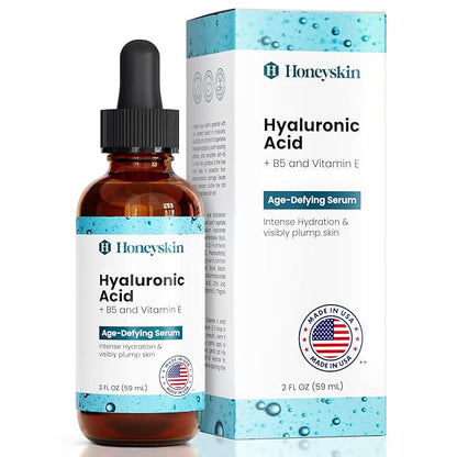 Honeyskin - Hyaluronic Acid Serum for Face with Vitamin E Oil for Skin - Anti-Aging and Hydrating Face, Hydration Moisturizer with B5 - Non-Greasy, Paraben Free, Wrinkle Reducing Serum - (2oz)
