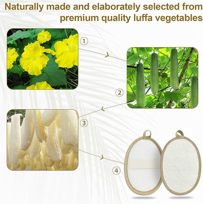 Loofah Exfoliating Body Scrubber (2 Pack), Natural Body Scrubbers for Shower Exfoliator, 100% Natural Lufa Bath Scrub Loofa Sponge Pad, Large Lufas for Men and Women Loufa Biodegradable Luffa Beige