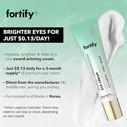 Fortify 9-in-1 Natural Skincare Eye Cream - De-Puffing & Protecting, Dermatologist Tested - Hydrates & Refreshes, Made in Korea - 30ML (1 Pack)