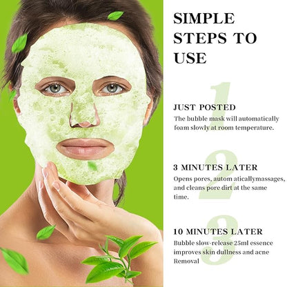 IREV 10 Pack Green Tea O2 Bubble Face Masks Sheet, Bubble Facial Mask, Foaming Face Mask, Purifying Facial Mask for Acne and Pores, Moisturizing Spa Face Masks Skincare, Brightening Beauty Masks