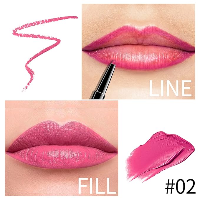 Boobeen 2 in 1 Double Head Lipstick & Lip Liner Makeup Set Matte Velvet Lipgloss Lipstick Creamy Lip Pencil for Women, Long-lasting and Non-smudge