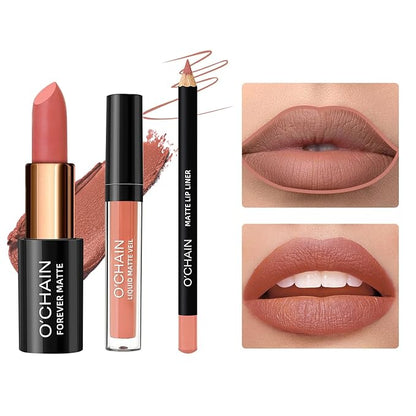 Matte Lipstick & Matte Liquid Lipstick & Lip Liner Makeup Set, All in One Lips Makeup Kits Long-Lasting Wear Non-Stick Cup Not Fade Waterproof Lip Make Up Gift Set (03)
