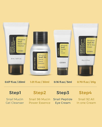 COSRX All About Snail Set + Hydrogel Mask 3EA- Snail Mucin Skincare Set and Glass Glow Hydrogel Collagen Face Mask, Travel Essentials, Stocking Stuffers, Korean Skin Care
