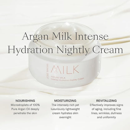 Josie Maran Anti Aging Skincare Set - Includes Triple Hydroxy Gentle Face Exfoliant, Argan Milk Serum, Intensive Hydration Nightly Face Cream & 100% Pure Argan Oil (4 Count)