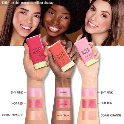 Multi-Use Makeup Blush Stick, Cream Face Blush Makeup Hot Red)