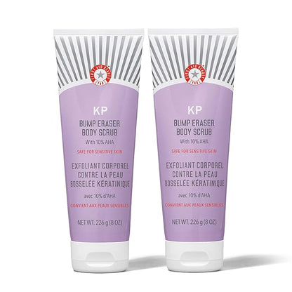 First Aid Beauty - KP Bump Eraser Body Scrub with 10% AHA, Keratosis Pilaris Skin Exfoliater with Glycolic and Lactic acids, Helps Reduce Chicken Skin Bumps, Safe for Sensitive Skin, 8 oz, 2ct