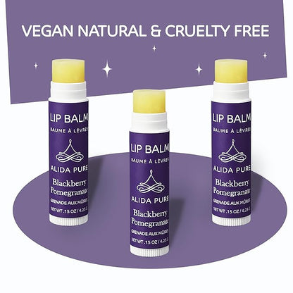 Blackberry Pomegranate Lip Balm Collection, Vegan Lip Balm Set, Beeswax Free, with Avocado Oil, Organic Jojoba Oil, and Vitamin E, Natural Moisturizer for Dry, Chapped Lips, 3 Tube Set
