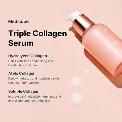 medicube Ultimate Pink Glow Skincare Trio: Mini Booster Pro Pink and Collagen Overnight Wrapping Peel Off Facial Mask Pack and Triple Collagen Serum 1.85 fl.oz (50ml)