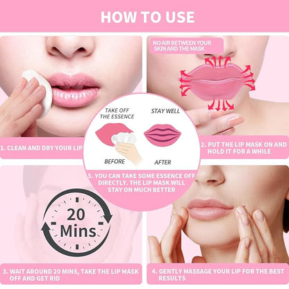 Lip mask, Collagen Moisturizing Lip Masks for Dry Lips, 32 PCS Hydrating Lip Plumping Mask for Chapped, Fine Lines, Lip Hydration Treatment, Lip Mask Sheet, Lip Gel Patches Pads, Lip Masks Skincare