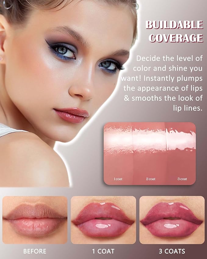 Moisturizing Lip Solid Serum Gloss,Red Shimmer Glossy Plumping Lipstick Pen, Hydrating Tint Lip Balm, Long Lasting Waterproof Jelly Lip Gloss Plumper Lip Tint Stain,Christmas Makeup Gift for Women- 08