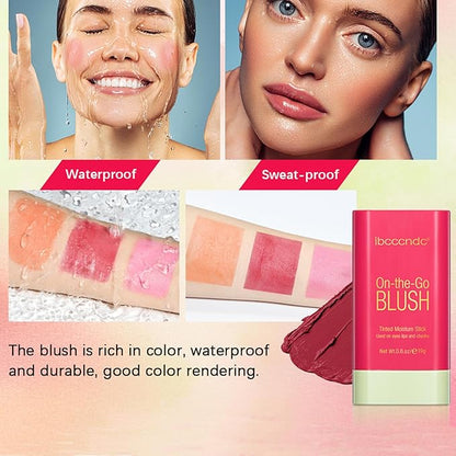 Cream Red Blush Stick,Multi-Use Makeup Milk Blush Stick,Long