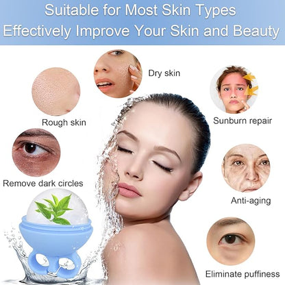 2 Pack Ice Roller for Face, Ice Face Roller for Eye Neck Body, Ice Cube Roller Massager Gua Sha Tool, Eliminates Puffiness, Reusable Facial Ice Mold, De-Puff Eye Bags, Women Skincare (Blue and Green)