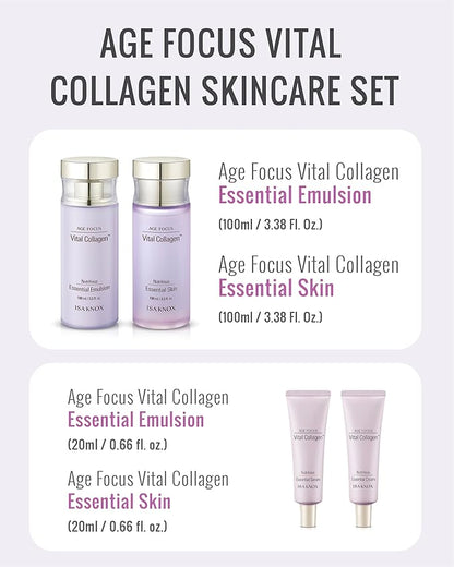 ISA KNOX Age Focus Vital Collagen Skincare Set (14.54 fl oz) - Korean Skincare for Firming, Hydrating, and Nourishing. with Low-Molecular Collagen and Essential Vitamins.