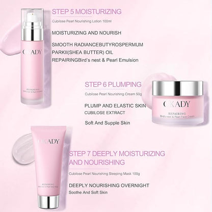7-In-1 Skincare Gift Set With Facial Cleanser, Toner, Serum, Eye Cream, Lotion, Cream&Sleep facial mask, Moisturizing Skin Care Kit For Women, Birthday Gifts Set For Teen Girls
