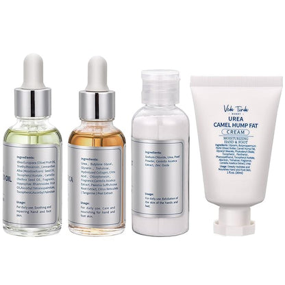 VTS Foot and Hand Care Kit - Includes Tea Tree Oil, Salt Scrub, Serum, Urea Cream 40 Percent, Moisturizing Heel Socks - Home Pedicure Spa Kit for Dry Cracked Heels Feet Knees Elbows Hands