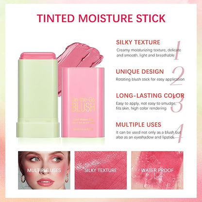 Multi-Use Makeup Blush Stick, Cream Face Blush Makeup Hot Red)