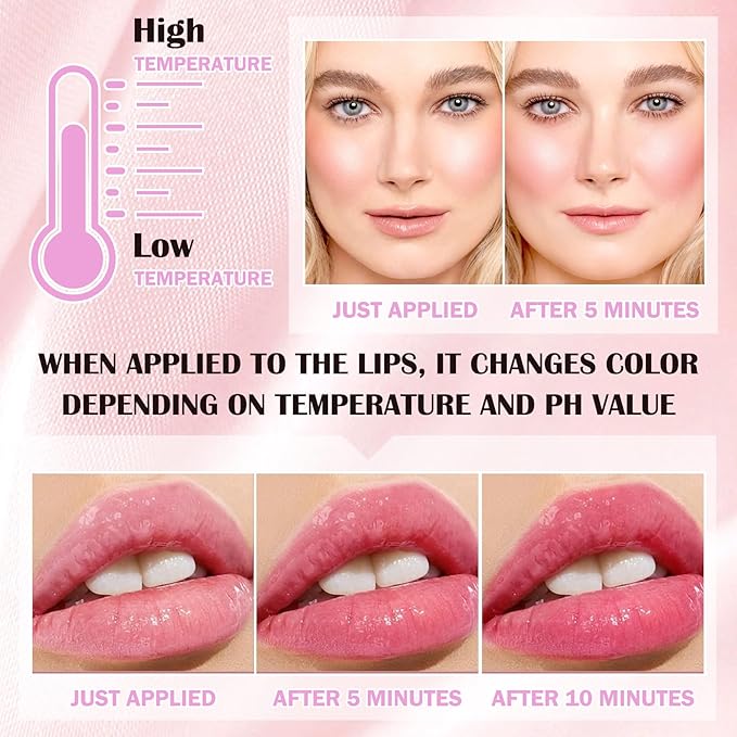 Color Changing Blush,Glitter Color Changing Blusher for Cheeks,Waterproof for Women