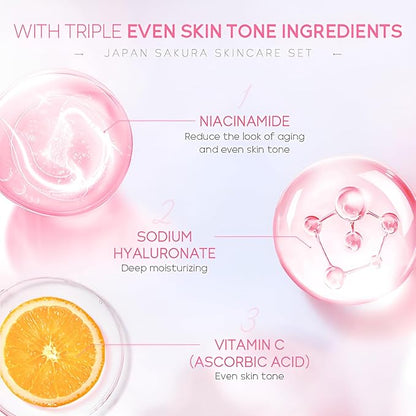 Sakura Skincare Set for Teen Girls, Complete 34PCS Face Care Kit, Christmas Pamper Gift Set for Women & Teenage Girls, Hydrating & Nourishing Travel-Friendly Daily Facial Skincare Routine