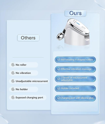 Micro-Current-Facial-Device, Face Roller Skin Care Tool, Face Massager Glossy White