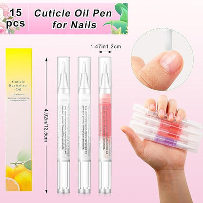 15 Pcs Cuticle Oil Pens, Nail Oil Treatment with Soft Brush, Nail Cuticle Revitalizer Repair Pen