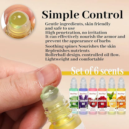 Cuticle Oil - Repaired Dryness Damaged Nails and Cuticle, Moisturizes, and Strengthener for Nails Care, 6 Bottle/10ml Rollerball
