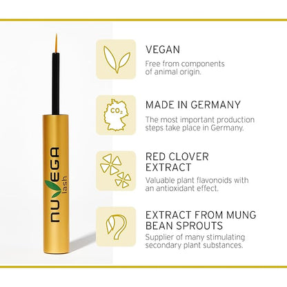 Nuvega Lash - Vegan Eyelash Serum & Eyebrow Serum Set I Longer Eyelashes in 4-6 Weeks I Lash and Eyebrow Growth Serum I Made in Germany I 1ml & 3ml