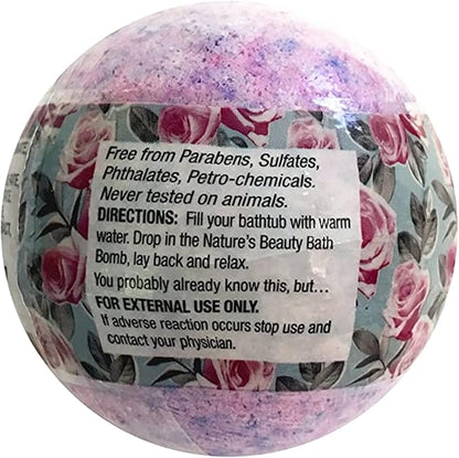 Nature's Beauty Yuzu & Rose Oil Bath Bomb Multi-Pack - Natural Hand Crafted, Non-Staining, Luxury Fizzy Spa Bomb, Nourish Dull + Dry Skin, Made w/Coconut Oil + Witch Hazel, 4.6 oz (4 Pack)