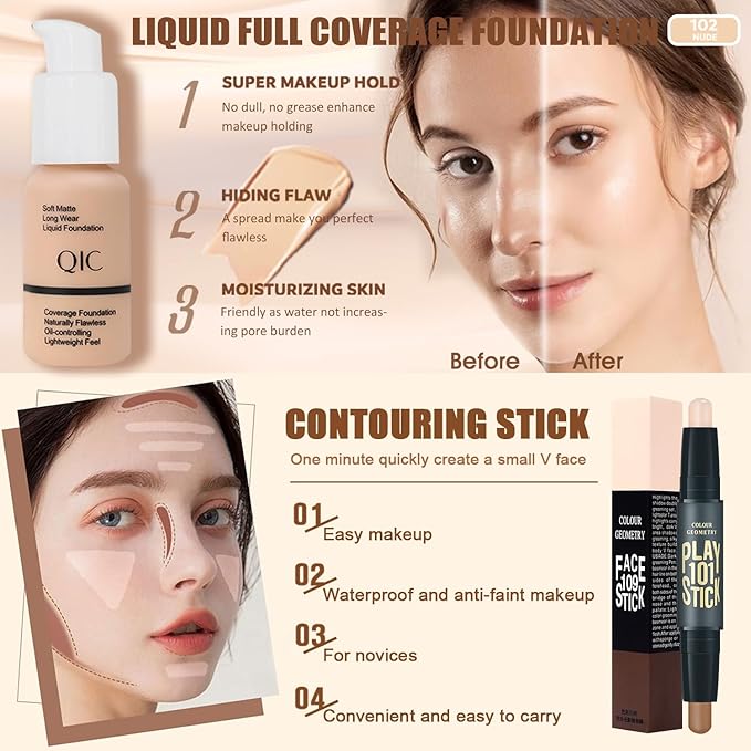 All in One Makeup Kit,Includes Naked Eyeshadow,CC Cream,Liquid