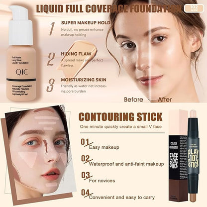 All in One Makeup Kit,Includes Naked Eyeshadow,CC Cream,Liquid