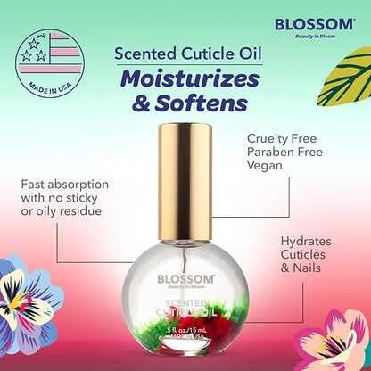 Blossom Cuticle Oil for Nails, Hydrating, Moisturizing, Scented Nail Oil Cuticle Care, Infused with Real Flowers, Made in USA, 0.5 fl. oz, Amazon Exclusive, Watermelon