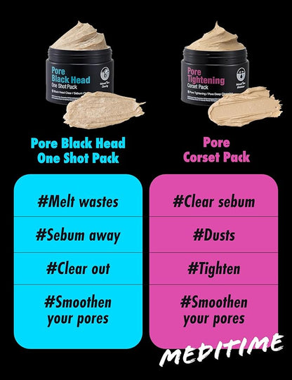 Meditime Pore Corset Pack | Sebum and Pore Minimizer Face Pack | Clay Mask for Blackheads and Pores | Korean Skincare Pore Cleaner & Nose Blackhead Remover | Deep Pore Remover Face Care (3.53 Fl Oz)