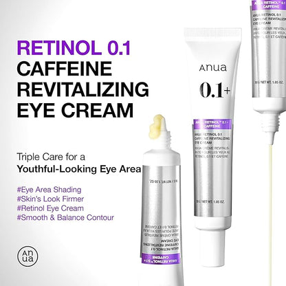 Anua Retinol 0.1 Caffeine Revitalizing Eye Cream, Under Eye Cream For Hydration, Glow Up Eye Contour, Niacinamide, Retinol For Face, Night Cream For Eye Care, Korean Skin Care (30g/1.05oz)