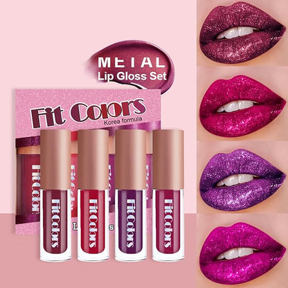4 Colors Glitter Lipsticks Diamond Shimmer Metallic Lip Glitter