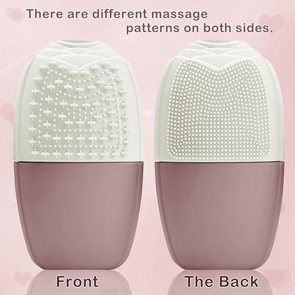 KOGITI Face Ice Roller & Mold - Beauty Facial Massage Tool for Puffiness Relief, Ice Cube Holder (Brush-Brown)