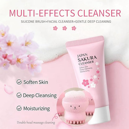 Skincare Set Sakura Skincare Gifts For Teen Girls, 11 Pack Skin Care Coreano Kit - Hair Tie, Mask, Makeup Remover, Cleanser, Cream, Brush, Mud Mask, Sleep Mask, Teen Face Care Kit Girls Beauty Set