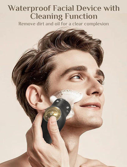 Facial Device, Rechargeable Facial Roller Massager, Portable Facial Kit with Red Light for Skin Care, Waterproof Face Massager with Cleaning Function