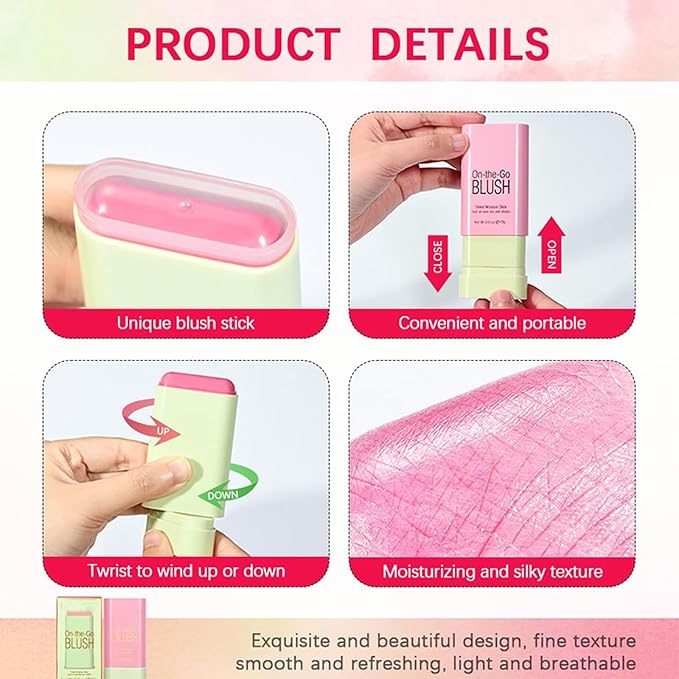 Multi-Use Makeup Blush Stick, Cream Face Blush Makeup Coral Orange)