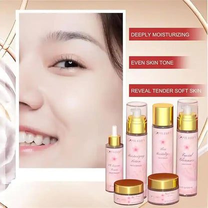 Luxurious Korean Style Cherry Blossom Facial Cleanser & Moisturizer Set, Facial Cleanser, Moisturizer, Revitalizer, Serum, Rejuvenator, Eye Cream, Daily Skincare Routine, Retinol Free