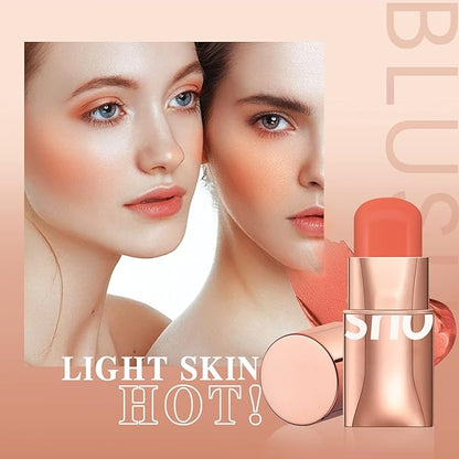 Cream Blush Stick for Cheeks Makeup, Waterproof Face Skin Tones-Orange