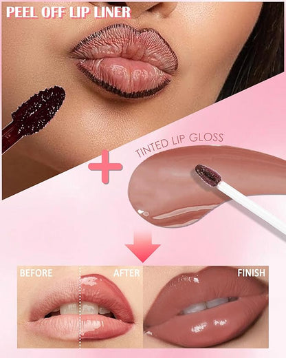 Brown Peel Off Lip Liner Stain & Pink Lip