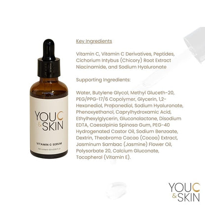 You C & Skin Vitamin C Serum for Face & Neck for Men & Women - Anti-Oxidant Rich, Collagen Boosting, Repairs & Protects against Sun Damage