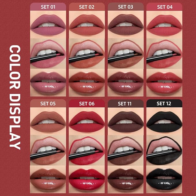 3 In 1 Liquid Lipstick Makeup Set, Non-stick Cup Matte Liquid Lipstick For Woman, Moisturizing Lip Gloss And Lip Liner, Long Lasting Lipstick 24H,Waterproof Velvet Liquid Lipstick Kit (05# Lazy Orange)