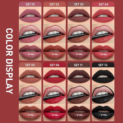 3 In 1 Liquid Lipstick Makeup Set, Non-stick Cup Matte Liquid Lipstick For Woman, Moisturizing Lip Gloss And Lip Liner, Long Lasting Lipstick 24H,Waterproof Velvet Liquid Lipstick Kit (01# Romantic Purple)